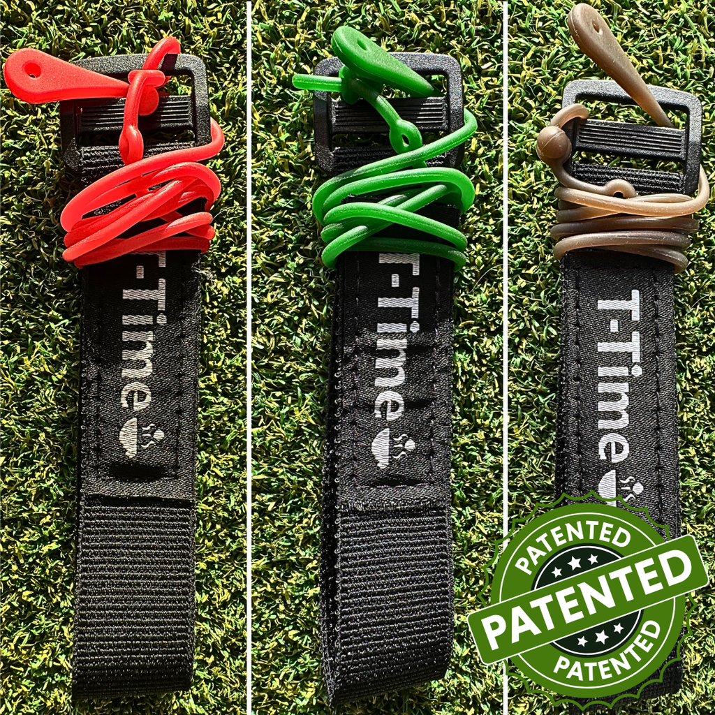 T-Time® Golf Tee Anchor Leash & Tether – US Patented – Keeps Tees in Place for Driving Range and Simulator Practice.