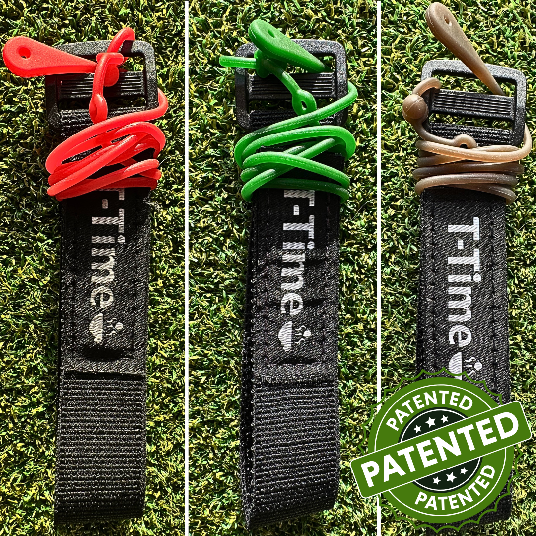 T-Time® Golf Tee Anchor Leash & Tether – US Patented – Keeps Tees in Place for Driving Range and Simulator Practice.